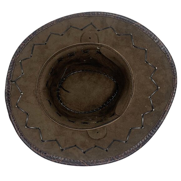Embossed Leaf Pattern Cutout Design Western Cowboy Hat Dark Brown Vegan Leather - Picture 4 of 7